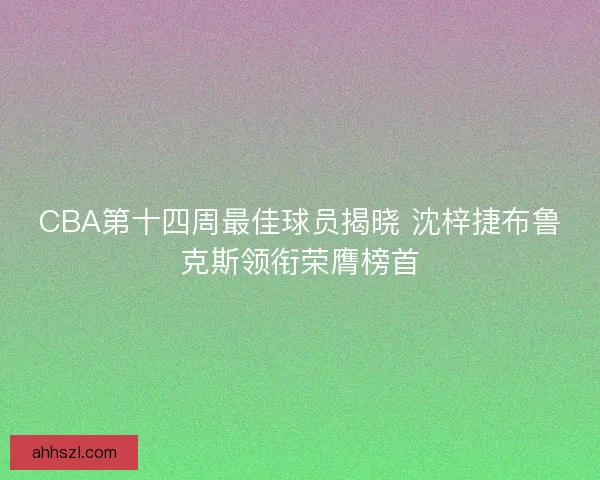 CBA第十四周最佳球员揭晓 沈梓捷布鲁克斯领衔荣膺榜首 CBA第十四周最佳球员揭晓 沈梓捷布鲁克斯领衔荣膺榜首